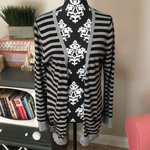 Forever 21 Black & Gray Striped Cardigan, Size L